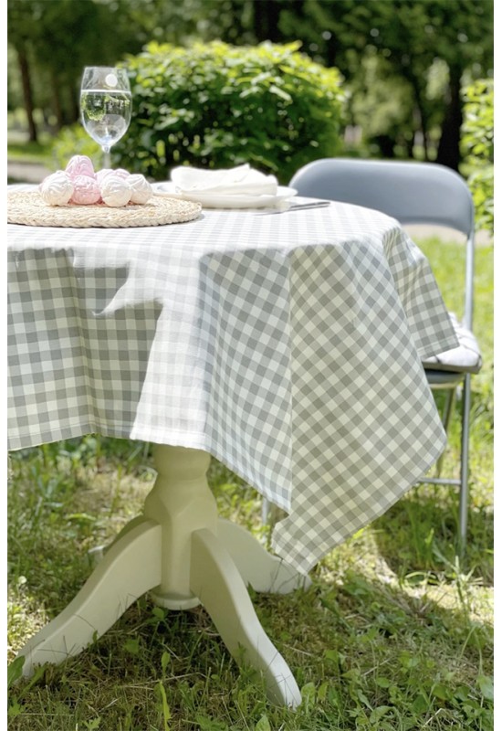 Waterproof Tablecloth | Gray, White Check