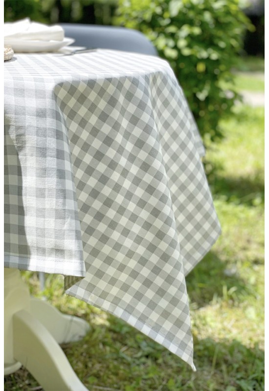 Waterproof Tablecloth | Gray, White Check