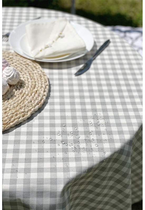 Waterproof Tablecloth | Gray, White Check