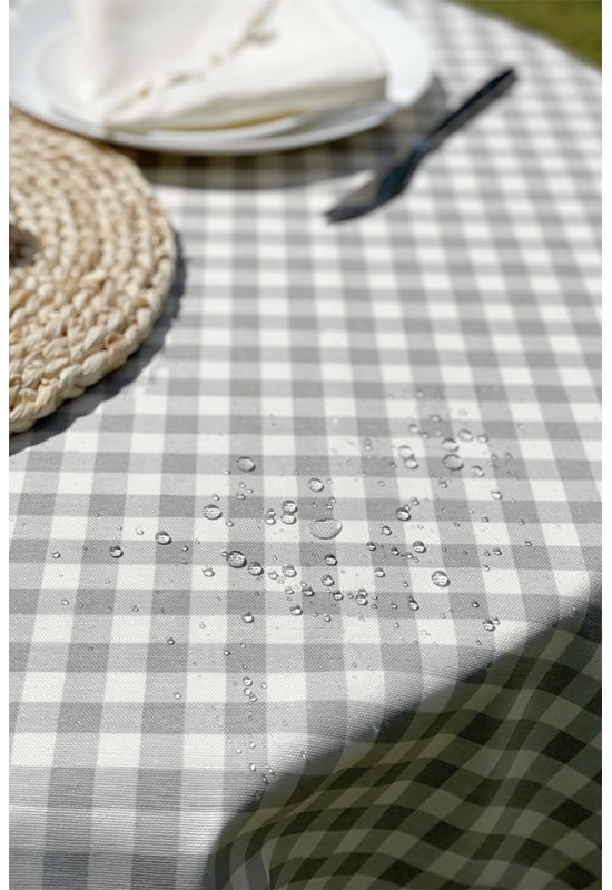 Waterproof Tablecloth | Gray, White Check