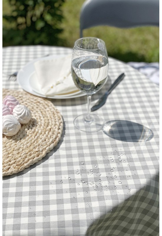 Waterproof Tablecloth | Gray, White Check