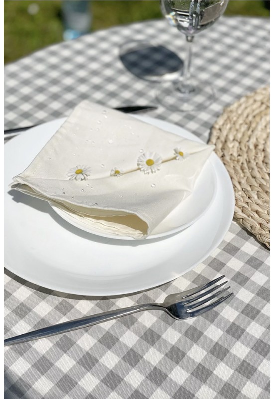 Waterproof Tablecloth | Gray, White Check