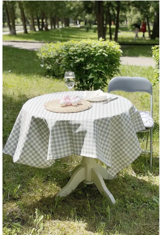 Waterproof Tablecloth | Gray, White Check