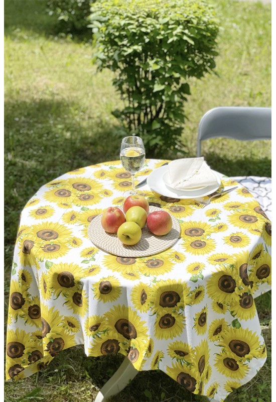 Waterproof Cotton Tablecloth  Sunflower Print 