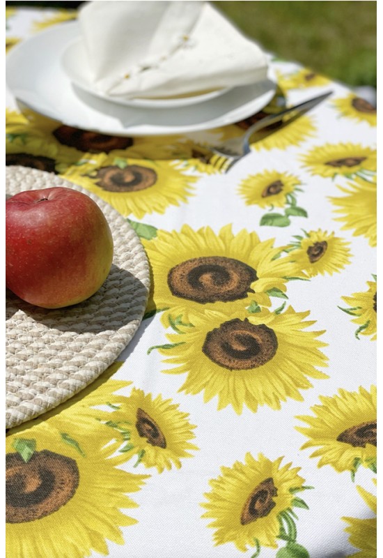 Waterproof Cotton Tablecloth  Sunflower Print 