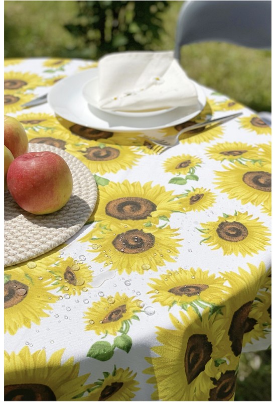 Waterproof Cotton Tablecloth  Sunflower Print 