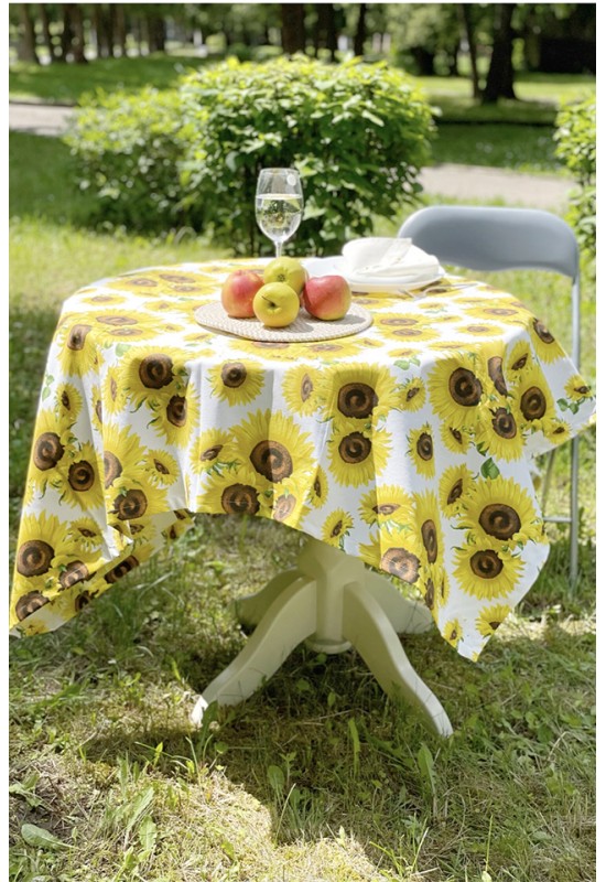 Waterproof Cotton Tablecloth  Sunflower Print 