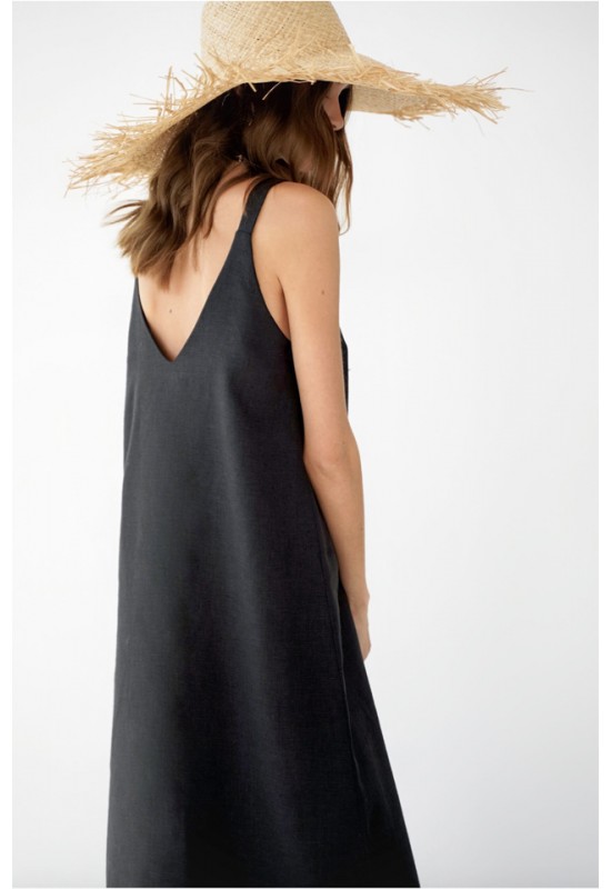 Linen dress v neck discount