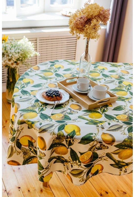 Cotton Tablecloth | Lemons, Butterflies 