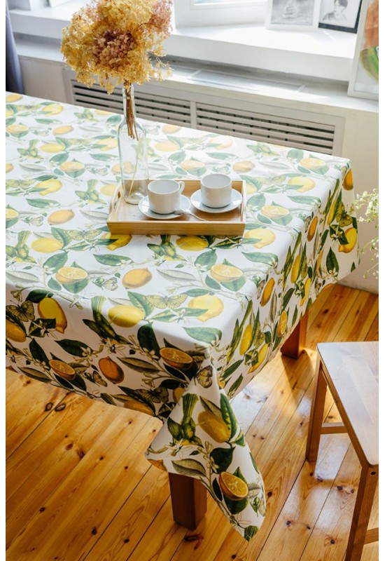 Cotton Tablecloth | Lemons, Butterflies 