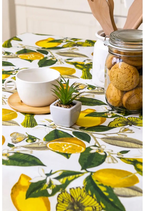 Cotton Tablecloth | Lemons, Butterflies 