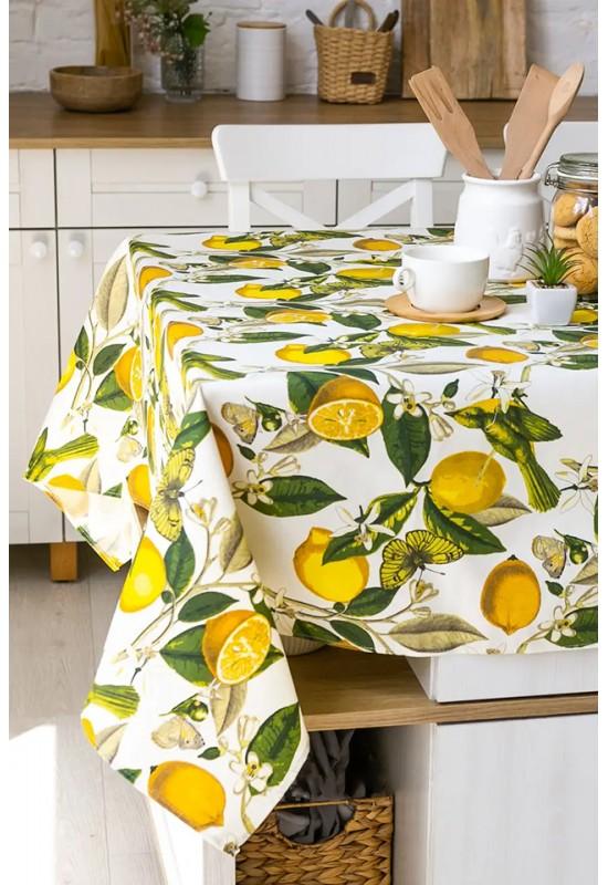Waterproof cotton tablecloth Lemons and butterflies print