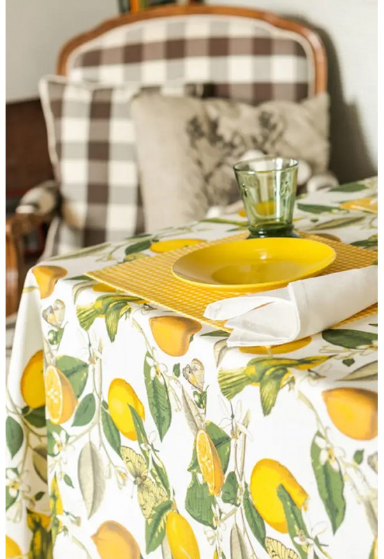 Cotton Tablecloth | Lemons, Butterflies 