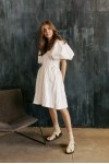 Linen wrap dress women Puffy sleeves Boho Loose