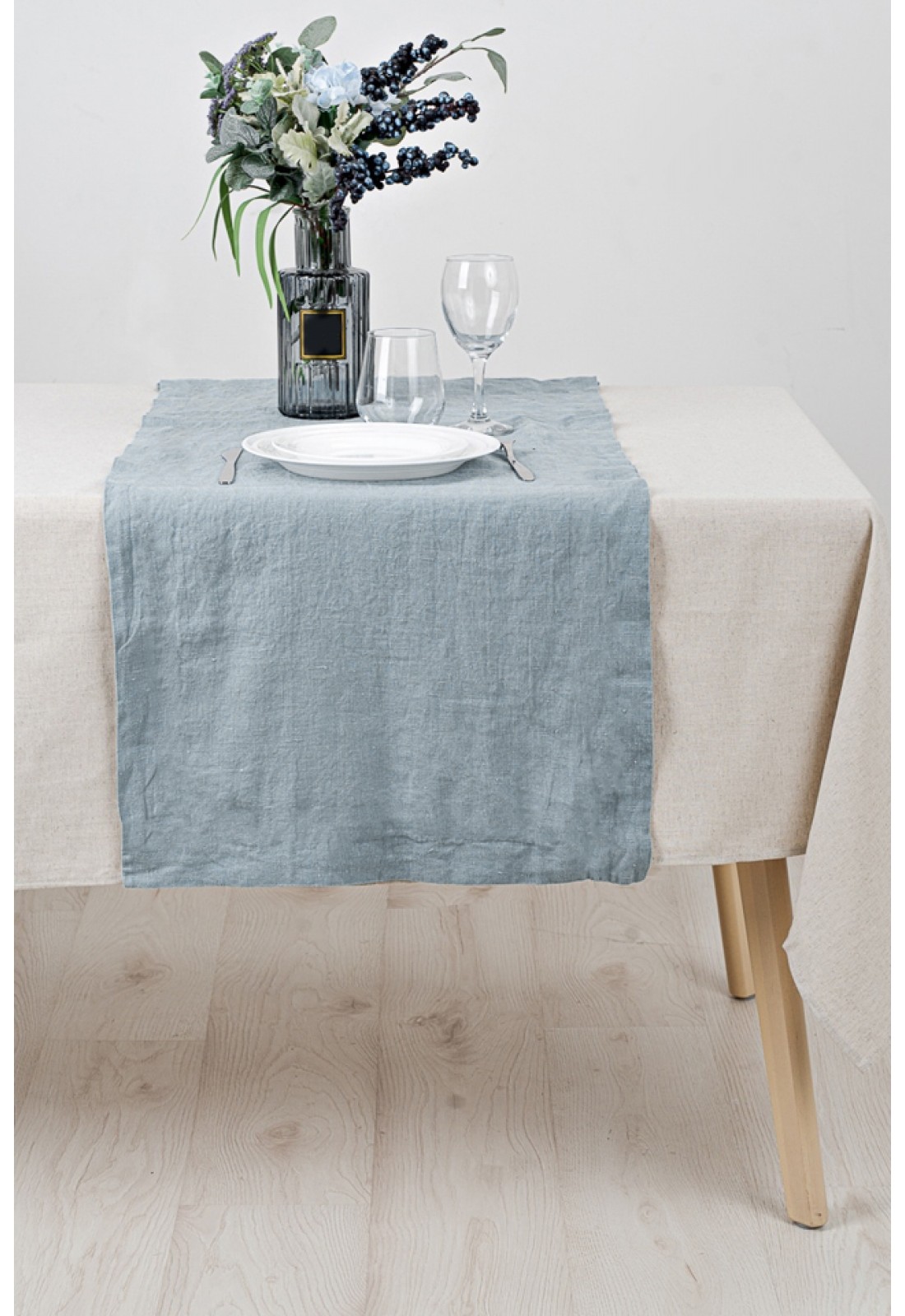 Dusty Blue Linen Table Runner for Wedding, Everyday Use Buy Now