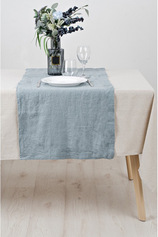 Linen table runner in Dusty blue