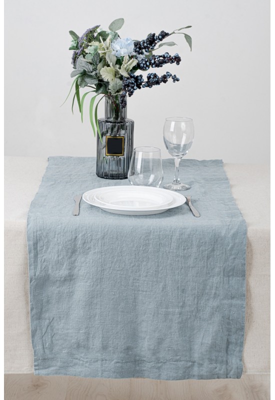 Dusty Blue Linen Table Runner 