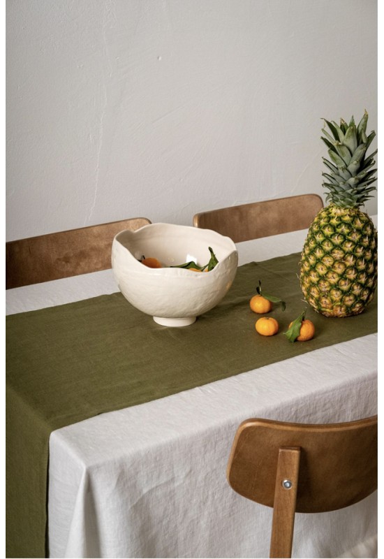 Linen table runner in Moss green