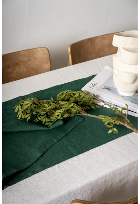 Dark - Emerald Green Linen Table Runner