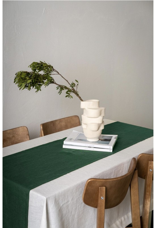 Linen table runner in Dark green