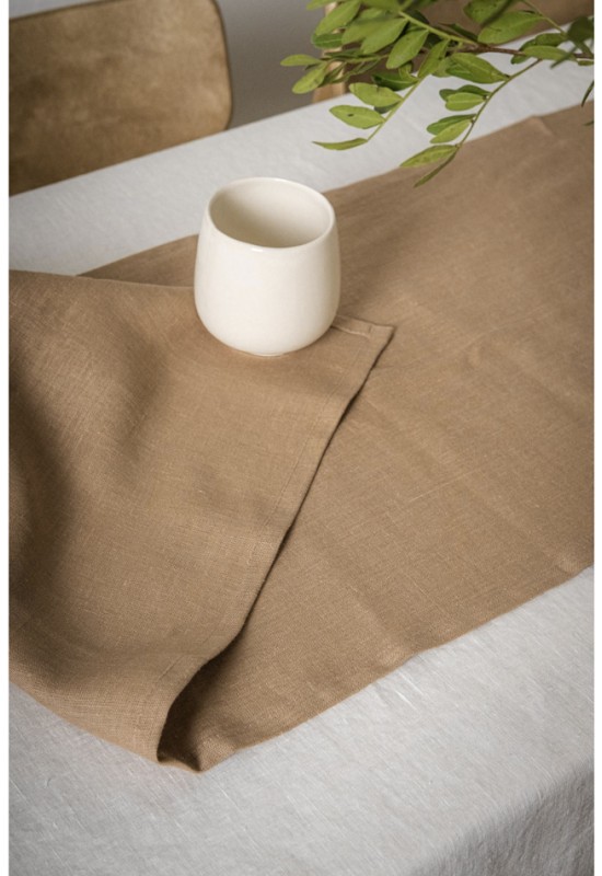 Golden Light Brown Linen Table Runner