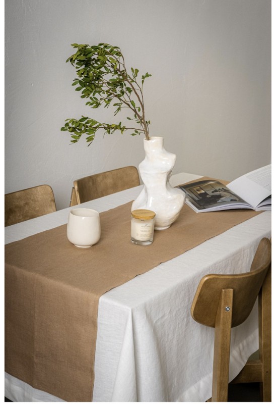 Golden Light Brown Linen Table Runner