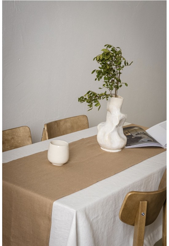 Golden Light Brown Linen Table Runner