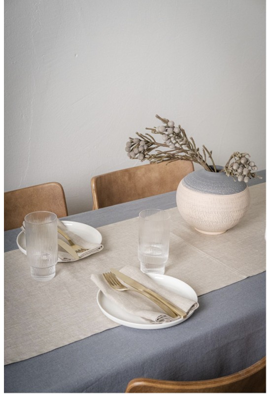 Natural Gray Beige Linen Table Runner 