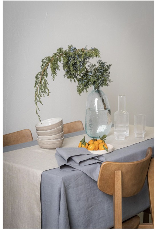 Natural Gray Beige Linen Table Runner 