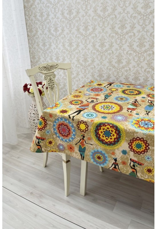 Ethnic Waterproof Cotton Tablecloth | Tasseled