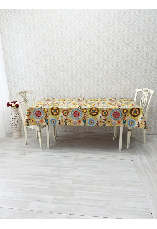 Ethnic Waterproof Cotton Tablecloth | Tasseled