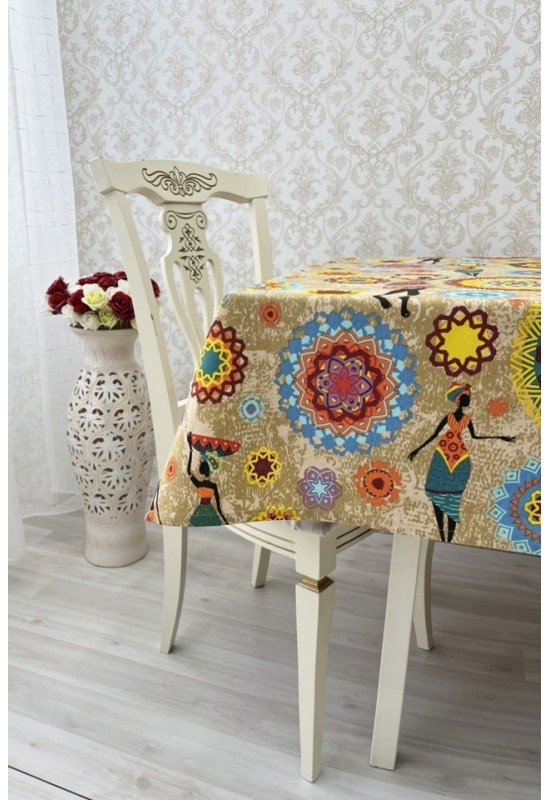 Ethnic Waterproof Cotton Tablecloth | Tasseled