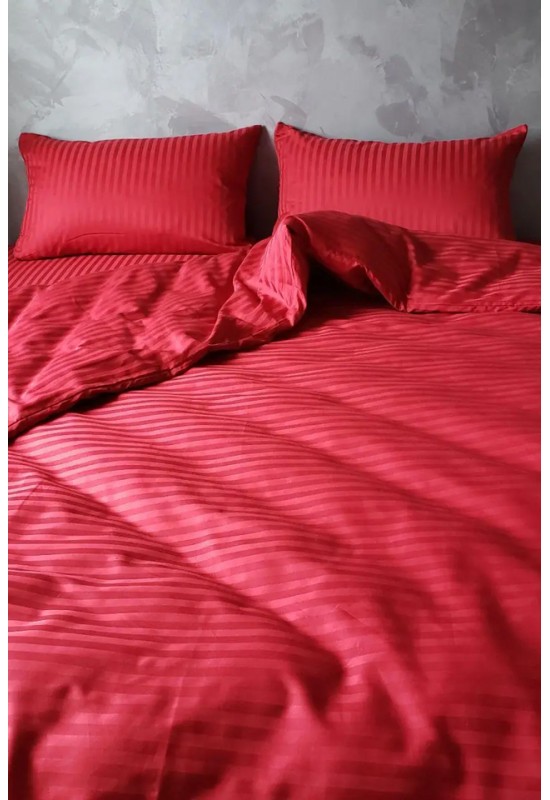 Red striped sateen cotton bedding set Various size