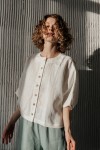 Linen Loose Blouse with Buttons - Half Sleeve Top