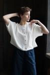 Linen Loose Blouse with Buttons - Half Sleeve Top
