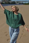 Linen Loose Blouse with Buttons - Half Sleeve Top