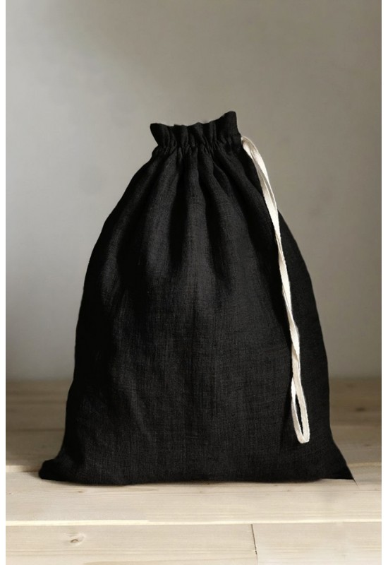 Drawstring Laundry or Storage Bag in Black Color. Linen and Washable Paper Material