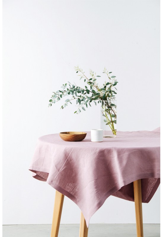 Dusty Pink - Wood rose - Mauve Linen Tablecloth 