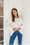 Linen long sleeve top with boat neck