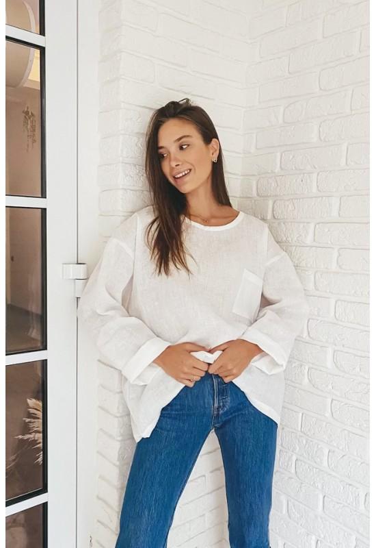 Linen long sleeve top with boat neck