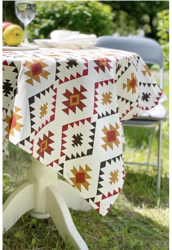 Waterproof Cotton Tablecloth with Ethnic Prints