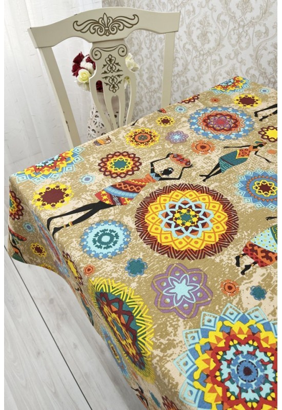 Waterproof Cotton Tablecloth with Ethnic Prints