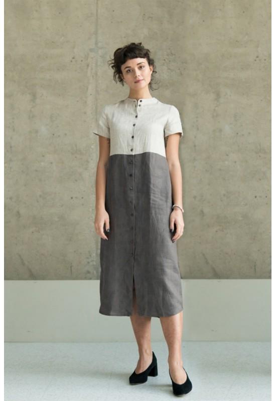 Color Block Linen Shirt Dress for Women | Loose