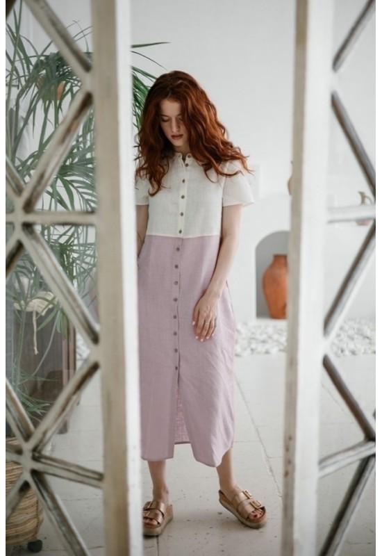 Color Block Linen Shirt Dress for Women | Loose