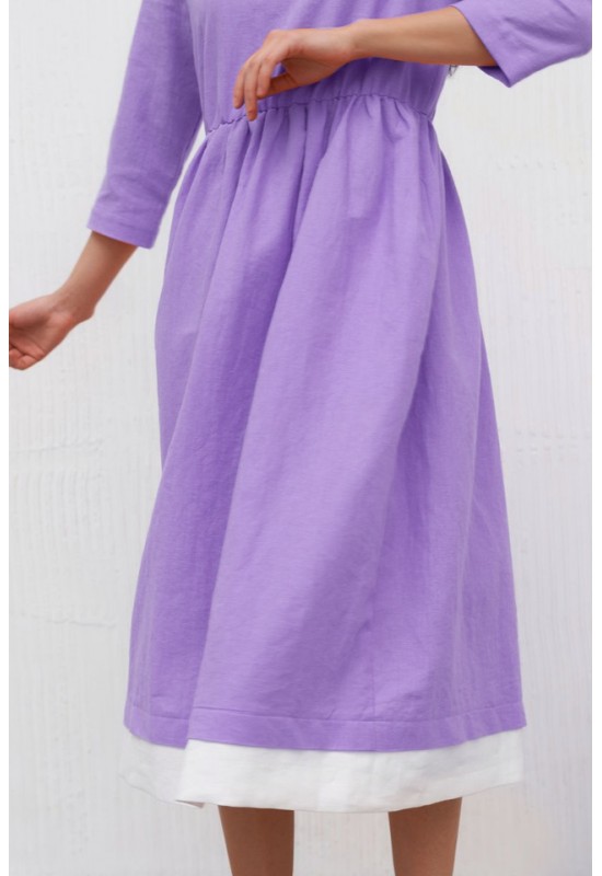 Color Block Linen Dress | Half Sleeves, Maxi