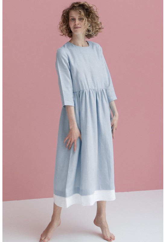 Color Block Linen Dress | Half Sleeves, Maxi