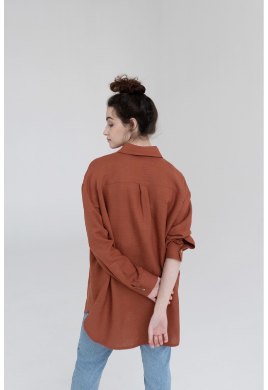 Oversized linen shirt women Collar Long sleeve