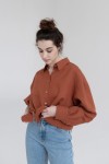 Oversized linen shirt women Collar Long sleeve