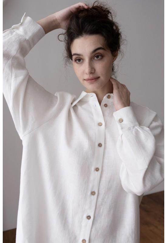 Oversized linen shirt women Collar Long sleeve