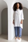 Linen Long Shirt - Asymmetrical Cut, Lond Sleeves 